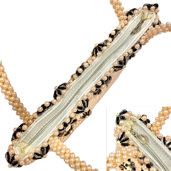 Vintage Floral Faux Pearl and Acrylic Beaded Evening Cocktail Wedding Bag EUC - Picture 7 of 13